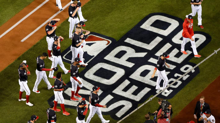 WASHINGTON, DC – OCTOBER 25: The Washington Nationals are introduced prior to Game Three of the 2019 World Series against the Houston Astros at Nationals Park on October 25, 2019 in Washington, DC. (Photo by Will Newton/Getty Images)