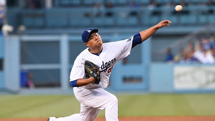 Los Angeles, CA, USA; Los Angeles Dodgers starting pitcher Hyun-Jin Ryu (99) pitches in the second inning of the game against the San Diego Padres at Dodger Stadium. Mandatory Credit: Jayne Kamin-Oncea-USA TODAY Sports