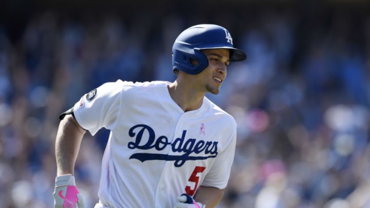 LOS ANGELES, CA - MAY 12: Corey Seager #5 of the Los Angeles Dodgers runs the bases after hitting a grand slam against relief pitcher Kyle Barraclough of the Washington Nationals during the eighth inning at Dodger Stadium on May 12, 2019 in Los Angeles, California. (Photo by Kevork Djansezian/Getty Images)