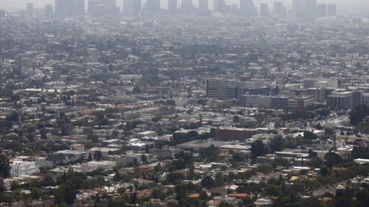 LOS ANGELES, CALIFORNIA - JUNE 11: Smog hangs over the city on a day rated as having 'moderate' air quality in downtown Los Angeles, on June 11, 2019 in Los Angeles, California. According to the American Lung Association's annual "State of the Air" report, released in April and covering the years 2015-2017, Los Angeles holds the worst air pollution in the nation. The city has had the worst smog, otherwise known as ground-level ozone, in the U.S. for 19 of the past 20 years. (Photo by Mario Tama/Getty Images)