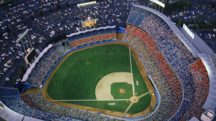 LOS ANGELES - 1990: General view of Dodger Stadium, home of the Los Angeles Dodgers during a game in the 1990 MLB season at Chavez Ravine in Los Angeles, California. (Photo by Getty Images)