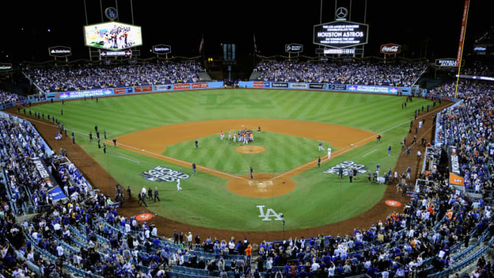 LOS ANGELES, CA - NOVEMBER 01: The Houston Astros celebrate defeating the Los Angeles Dodgers 5-1 in game seven to win the 2017 World Series at Dodger Stadium on November 1, 2017 in Los Angeles, California. (Photo by Kevork Djansezian/Getty Images)