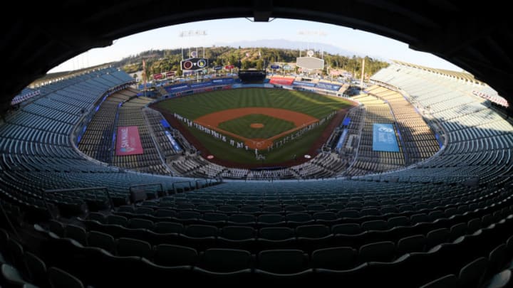 LOS ANGELES, CALIFORNIA - JULY 23: A general view before the Opening Day game between the San Francisco Giants and the Los Angeles Dodgers at Dodger Stadium on July 23, 2020 in Los Angeles, California. The 2020 season had been postponed since March due to the COVID-19 pandemic. (Photo by Harry How/Getty Images)