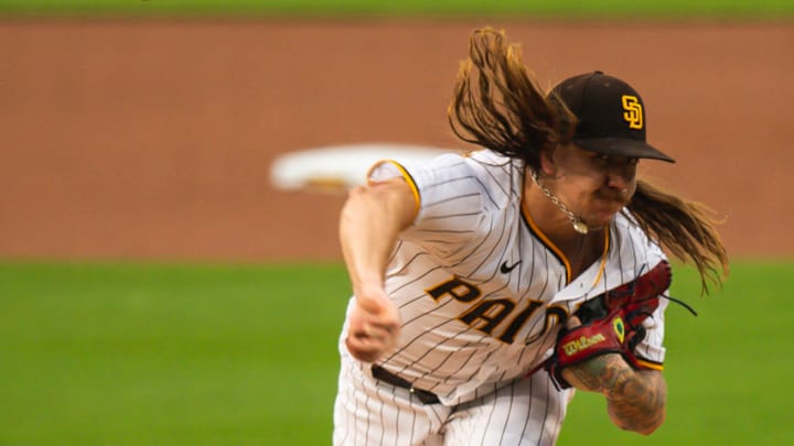 SAN DIEGO, CA - SEPTEMBER 08: Mike Clevinger #52 of the San Diego Padres delivers a pitch in the first inning against the Colorado Rockies at PETCO Park on September 8, 2020 in San Diego, California. (Photo by Matt Thomas/San Diego Padres/Getty Images)