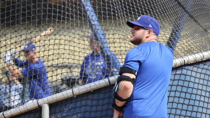 LOS ANGELES, CALIFORNIA - OCTOBER 06: Max Muncy #13 of the Los Angeles Dodgers looks on during batting practice prior to their National League Wild Card Game against the St. Louis Cardinals at Dodger Stadium on October 06, 2021 in Los Angeles, California. (Photo by Harry How/Getty Images)