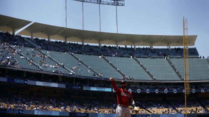 LOS ANGELES, CALIFORNIA - MAY 17: Christian Walker #53 of the Arizona Diamondbacks in the sixth inning during game one of a doubleheader at Dodger Stadium on May 17, 2022 in Los Angeles, California. (Photo by Ronald Martinez/Getty Images)