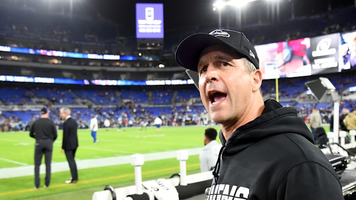 BALTIMORE, MARYLAND – JANUARY 11: Head coach John Harbaugh of the Baltimore Ravens walks on the field prior to the AFC Divisional Playoff game against the Tennessee Titans at M&T Bank Stadium on January 11, 2020 in Baltimore, Maryland. (Photo by Will Newton/Getty Images)