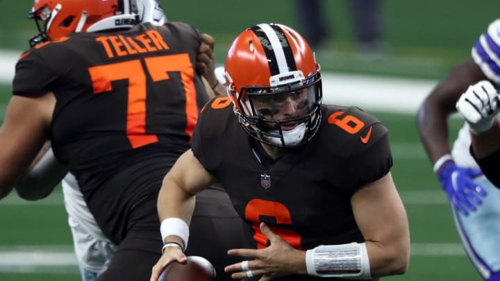 ARLINGTON, TEXAS – OCTOBER 04: Baker Mayfield #6 of the Cleveland Browns in the first half at AT&T Stadium on October 04, 2020, in Arlington, Texas. (Photo by Ronald Martinez/Getty Images)