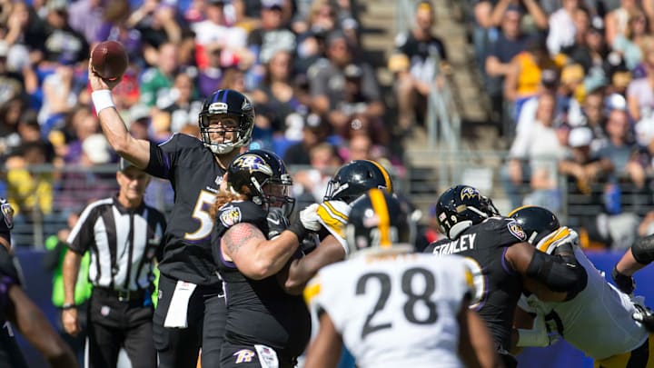 BALTIMORE, MD – OCTOBER 01: Quarterback Joe Flacco