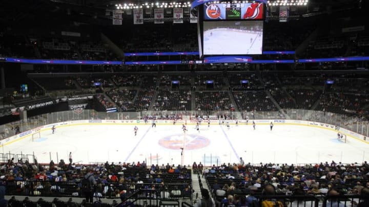 Sep 23, 2015; Brooklyn, NY, USA; General view of the ice during the third period between the New York Islanders and the New Jersey Devils at Barclays Center. Mandatory Credit: Brad Penner-USA TODAY Sports