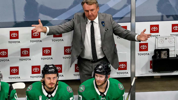 EDMONTON, ALBERTA - SEPTEMBER 02: Head coach Rick Bowness of the Dallas Stars reacts against the Colorado Avalanche during the second period in Game Six of the Western Conference Second Round during the 2020 NHL Stanley Cup Playoffs at Rogers Place on September 02, 2020 in Edmonton, Alberta, Canada. (Photo by Bruce Bennett/Getty Images)