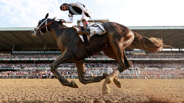 ELMONT, NY - JUNE 10: Jose Otriz is up on Tapwrit leading to victory in The 149th running of the Belmont Stakes at Belmont Park on June 10, 2017 in Elmont, New York. (Photo by Al Bello/Getty Images)