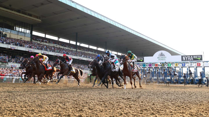 ELMONT, NY – JUNE 10: Jose Otriz is up on Tapwrit leading to victory as Irish War Cry with Rajiv Maragh up is second in The 149th running of the Belmont Stakes at Belmont Park on June 10, 2017 in Elmont, New York. (Photo by Al Bello/Getty Images)