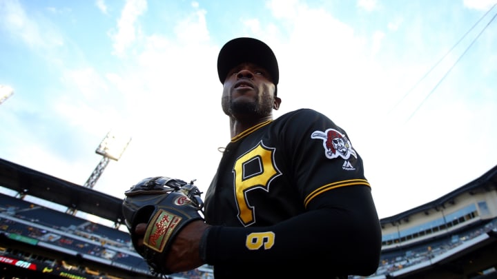 PITTSBURGH, PA – AUGUST 21: Starling  Marte #6 of the Pittsburgh Pirates takes the field against the Washington Nationals at PNC Park on August 21, 2019 in Pittsburgh, Pennsylvania. (Photo by Justin K. Aller/Getty Images)
