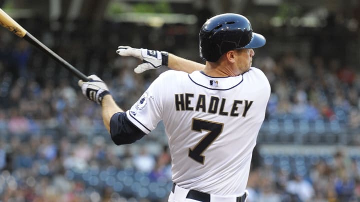 Chase Headley #7 of the San Diego Padres. (Photo by Denis Poroy/Getty Images)