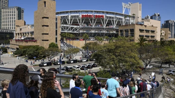 SAN DIEGO, CA - MARCH 29: San Diego Padres fans walk to Petco Park on Opening Day between the Milwaukee Brewers and the San Diego Padres at PETCO Park on March 29, 2018 in San Diego, California. (Photo by Denis Poroy/Getty Images)