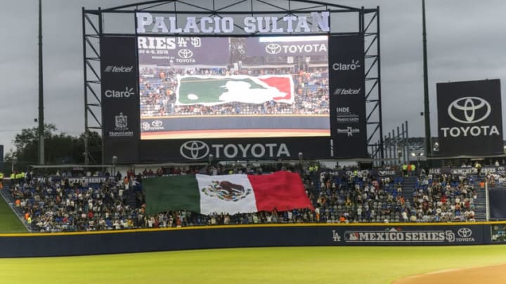 MONTERREY, MEXICO - MAY 04: Fans display the Mexican flag prior the MLB game between the San Diego Padres and the Los Angeles Dodgers at Estadio de Beisbol Monterrey on May 4, 2018 in Monterrey, Mexico. The Dodgers defeated Padres 4-0. (Photo by Azael Rodriguez/Getty Images)