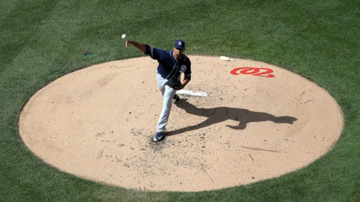 WASHINGTON, DC - MAY 23: Starting pitcher Tyson Ross #38 of the San Diego Padres throws to a Washington Nationals batter in the fourth inning at Nationals Park on May 23, 2018 in Washington, DC. (Photo by Rob Carr/Getty Images)