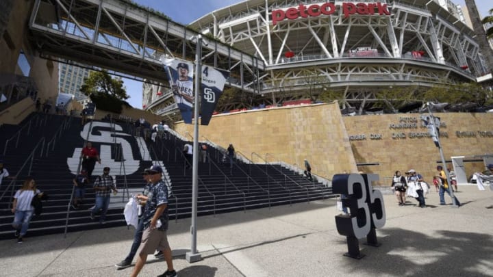 SAN DIEGO, CA - APRIL 7: Fans wait to get into PETCO park on opening day before a baseball game between the San Francisco Giants and the San Diego Padres on April 7, 2017 in San Diego, California. (Photo by Denis Poroy/Getty Images)