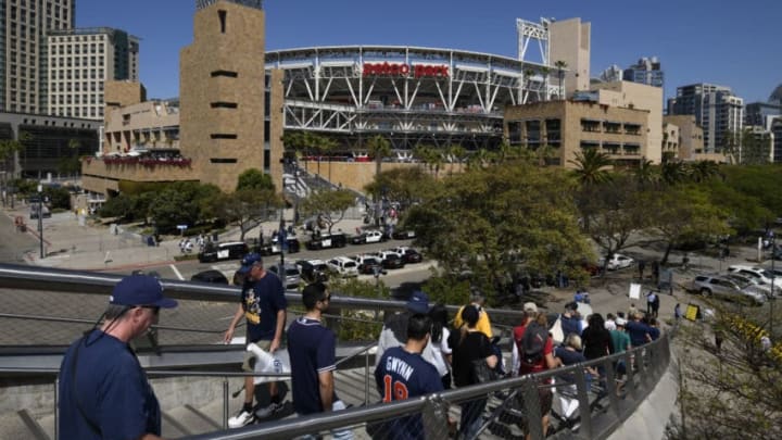 SAN DIEGO, CA - MARCH 29: San Diego Padres fans walk to Petco Park on Opening Day between the Milwaukee Brewers and the San Diego Padres at PETCO Park on March 29, 2018 in San Diego, California. (Photo by Denis Poroy/Getty Images)