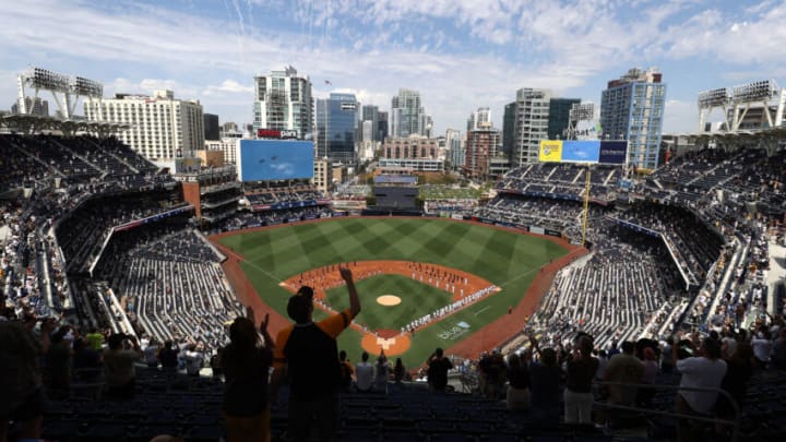 SAN DIEGO, CALIFORNIA - APRIL 01: A general view of the stadium as teams were announced prior to a game between the Arizona Diamondbacks and the San Diego Padres on Opening Day at PETCO Park on April 01, 2021 in San Diego, California. (Photo by Sean M. Haffey/Getty Images)