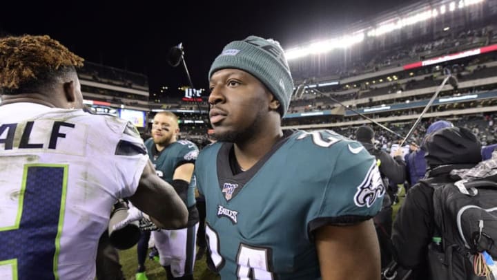 PHILADELPHIA, PENNSYLVANIA - JANUARY 05: Jordan Howard #24 of the Philadelphia Eagles reacts after his teams defeat against the Seattle Seahawks in the NFC Wild Card Playoff game at Lincoln Financial Field on January 05, 2020 in Philadelphia, Pennsylvania. (Photo by Steven Ryan/Getty Images)
