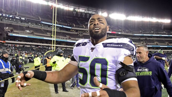 PHILADELPHIA, PENNSYLVANIA - JANUARY 05: K.J. Wright #50 of the Seattle Seahawks celebrates the 17-9 win against the Philadelphia Eagles in the NFC Wild Card Playoff game at Lincoln Financial Field on January 05, 2020 in Philadelphia, Pennsylvania. (Photo by Steven Ryan/Getty Images)