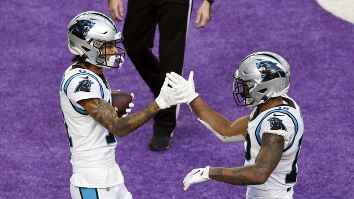 Robby Anderson #11 of the Carolina Panthers celebrates with DJ Moore (Photo by Hannah Foslien/Getty Images)