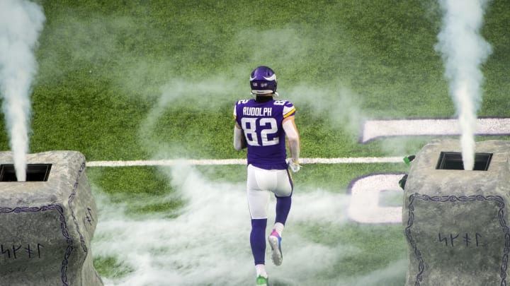 Kyle Rudolph #82 of the Minnesota Vikings (Photo by Stephen Maturen/Getty Images)
