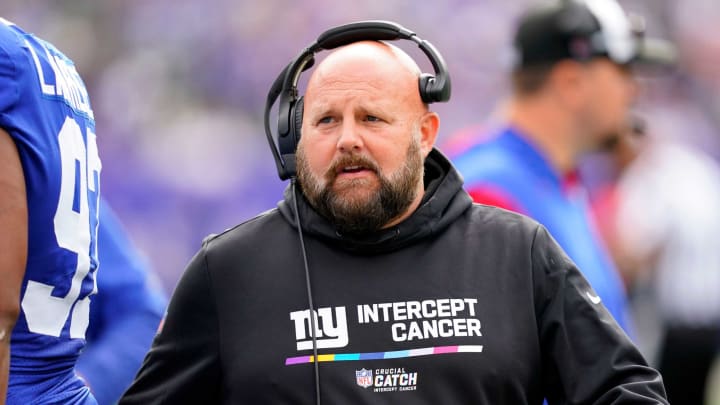 New York Giants head coach Brian Daboll on the sideline in the first half at MetLife Stadium on Sunday, Oct. 16, 2022.Nfl Ny Giants Vs Ravens