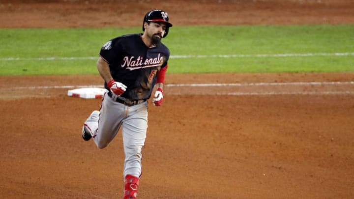 HOUSTON, TEXAS - OCTOBER 30: Anthony Rendon #6 of the Washington Nationals hits a solo home run against the Houston Astros during the seventh inning in Game Seven of the 2019 World Series at Minute Maid Park on October 30, 2019 in Houston, Texas. (Photo by Tim Warner/Getty Images)