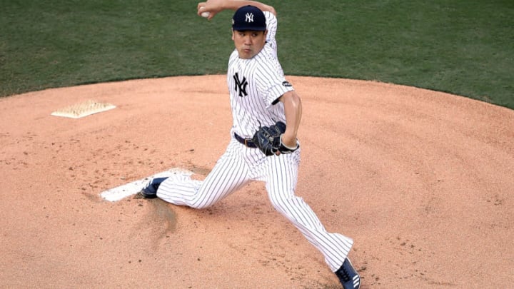 SAN DIEGO, CALIFORNIA - OCTOBER 07: Masahiro Tanaka #19 of the New York Yankees delivers the pitch against the Tampa Bay Rays during the first inning in Game Three of the American League Division Series at PETCO Park on October 07, 2020 in San Diego, California. (Photo by Sean M. Haffey/Getty Images)