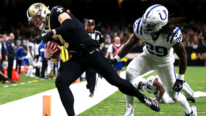 NEW ORLEANS, LOUISIANA - DECEMBER 16: Taysom Hill #7 of the New Orleans Saints scores a touchdown over free safety Malik Hooker #29 of the Indianapolis Colts in the third quarter of the game at Mercedes Benz Superdome on December 16, 2019 in New Orleans, Louisiana. (Photo by Sean Gardner/Getty Images)