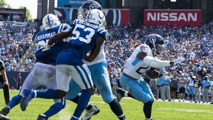NASHVILLE, TN - SEPTEMBER 15: Derrick Henry #22 of the Tennessee Titans carries the ball for a touchdown during the third quarter against the Indianapolis Colts at Nissan Stadium on September 15, 2019 in Nashville, Tennessee. Indianapolis defeats Tennessee 19-17. (Photo by Brett Carlsen/Getty Images)