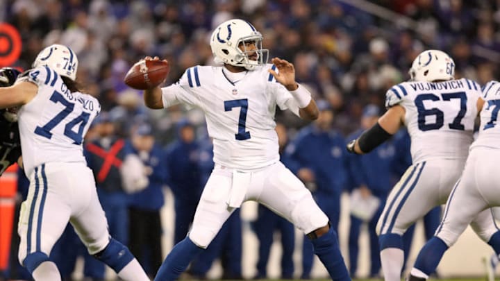 BALTIMORE, MD - DECEMBER 23: Quarterback Jacoby Brissett BALTIMORE, MD - DECEMBER 23: Quarterback Jacoby Brissett