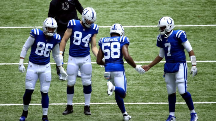 INDIANAPOLIS, INDIANA - OCTOBER 18: Bobby Okereke #58 of the Indianapolis Colts (Photo by Andy Lyons/Getty Images)