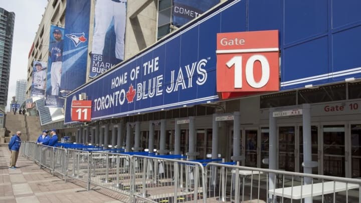 Apr 13, 2015; Toronto, Ontario, CAN; New Security measures implemented by Major League Baseball stand ready for screening fans at Gate 10 of the Rogers Centre before the home opener between the Toronto Blue Jays and the Tampa Bay Rays. Mandatory Credit: Nick Turchiaro-USA TODAY Sports