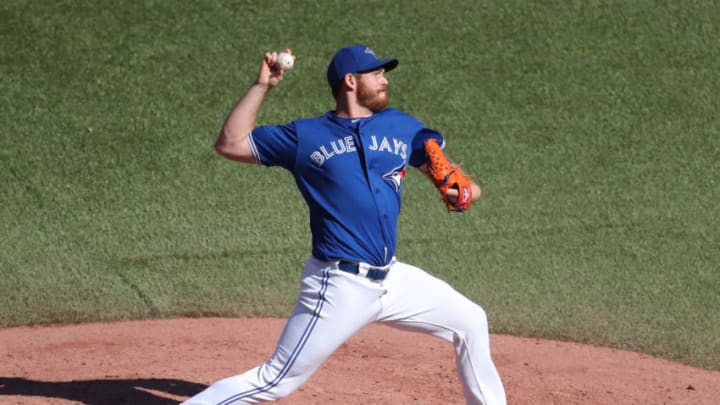 TORONTO, ON - SEPTEMBER 23: Joe Biagini #31 of the Toronto Blue Jays delivers a pitch in the eighth inning during MLB game action against the Tampa Bay Rays at Rogers Centre on September 23, 2018 in Toronto, Canada. (Photo by Tom Szczerbowski/Getty Images)