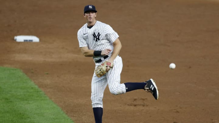 NEW YORK, NEW YORK - AUGUST 12: (NEW YORK DAILIES OUT) DJ LeMahieu #26 of the New York Yankees in action against the Atlanta Braves at Yankee Stadium on August 12, 2020 in New York City. The Yankees defeated the Braves 6-3. (Photo by Jim McIsaac/Getty Images)