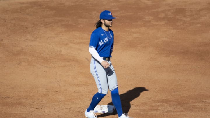 PHILADELPHIA, PA - SEPTEMBER 20: Bo Bichette #11 of the Toronto Blue Jays in action against the Philadelphia Phillies at Citizens Bank Park on September 20, 2020 in Philadelphia, Pennsylvania. The Blue Jays defeated the Phillies 6-3. (Photo by Mitchell Leff/Getty Images)