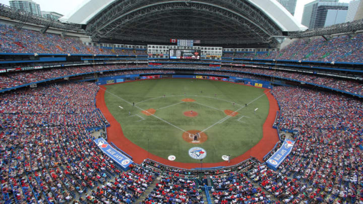TORONTO, CANADA - JULY 1: A general view of the Rogers Centre on Canada Day as the Toronto Blue Jays play an MLB game against the Detroit Tigers on July 1, 2013 at Rogers Centre in Toronto, Ontario, Canada. (Photo by Tom Szczerbowski/Getty Images)