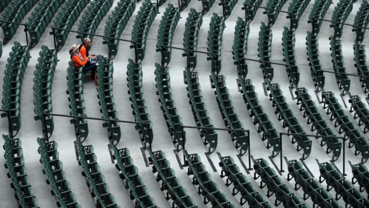 BALTIMORE, MD - APRIL 03: Fans look on at batting practice before the Toronto Blue Jays play the Baltimore Orioles during their Opening Day game at Oriole Park at Camden Yards on April 3, 2017 in Baltimore, Maryland (Photo by Patrick Smith/Getty Images)