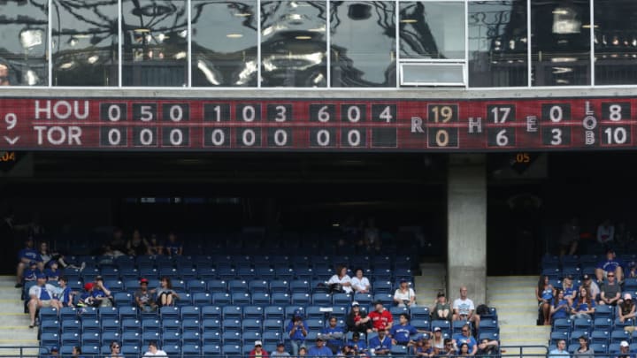 TORONTO, ON - JULY 9: The line score on the auxiliary scoreboard shows a nineteen run deficit in the ninth inning during the Toronto Blue Jays MLB game against the Houston Astros at Rogers Centre on July 9, 2017 in Toronto, Canada. (Photo by Tom Szczerbowski/Getty Images)