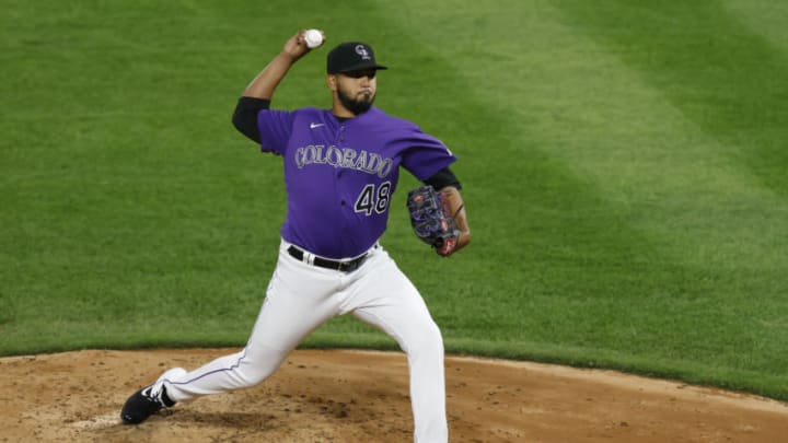 DENVER, CO - AUGUST 31: Starting pitcher German Marquez #48 of the Colorado Rockies delivers to home plate during the third inning against the San Diego Padres at Coors Field on August 31, 2020 in Denver, Colorado. (Photo by Justin Edmonds/Getty Images)