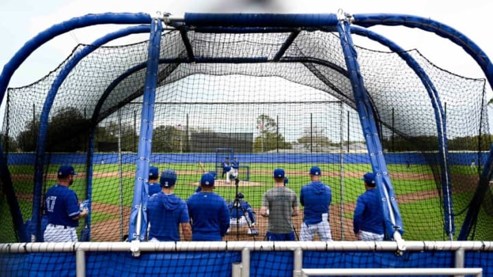 Feb 19, 2020; Dunedin, Florida, USA; Toronto Blue Jays starting pitcher Hyun-Jin Ryu (99) looks to throw a pitch from the mound for live batting practice during spring training at Spectrum Field. Mandatory Credit: Douglas DeFelice-USA TODAY Sports