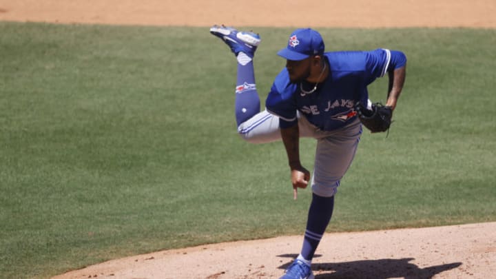 Mar 24, 2021; Tampa, Florida, USA; Toronto Blue Jays pitcher Alek Manoah (75) throws a pitch during the fourth inning against the New York Yankees at George M. Steinbrenner Field. Mandatory Credit: Kim Klement-USA TODAY Sports