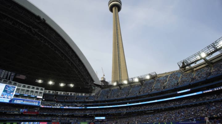 Oct 1, 2022; Toronto, Ontario, CAN; A general view of Rogers Centre during the ninth inning of a game between the Boston Red Sox and Toronto Blue Jays. Mandatory Credit: John E. Sokolowski-USA TODAY Sports