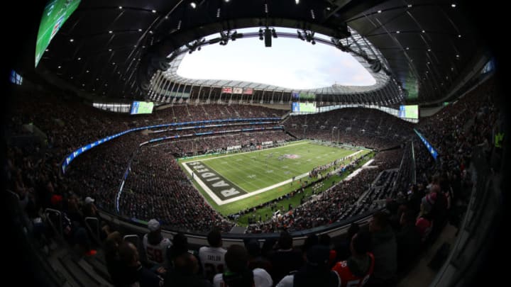 LONDON, ENGLAND - OCTOBER 06: General view of Tottenham Hotspur Stadium with the NFL game happening during the game between Chicago Bears and Oakland Raiders at Tottenham Hotspur Stadium on October 06, 2019 in London, England. (Photo by Christopher Lee/Getty Images)