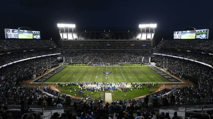 OAKLAND, CA - DECEMBER 24: A view of the kickoff during the NFL game between the Oakland Raiders and the Denver Broncos at Oakland-Alameda County Coliseum on December 24, 2018 in Oakland, California. (Photo by Robert Reiners/Getty Images)