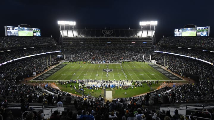 OAKLAND, CA – DECEMBER 24: A view of the kickoff during the NFL game between the Oakland Raiders and the Denver Broncos at Oakland-Alameda County Coliseum on December 24, 2018, in Oakland, California. (Photo by Robert Reiners/Getty Images)